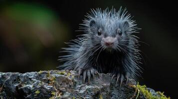 A wild pine marten looking directly at the camera with its distinctive bushy tail and whiskers, photo