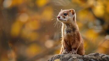 A whiskered fox kit stands alert on a fallen leaf, photo