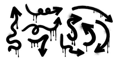 Set of arrows in hand drawn. Icon. Brush. Charcoal and crayon. Drawing. Scribble pencil. Grunge texture shape. Trendy elements. Marks. Collection graffiti. Spray, dots. Melted paint. Ink. Splash vector
