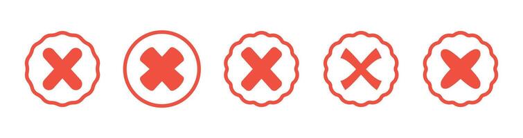 Set of red cross. Wrong. Trendy icons. Symbol sign. Hand drawn. Doodle. . Textbox and checkbox. Frame vote. Button. No. Mark . Flat style. False and reject. vector