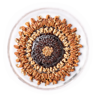 Soy sauce glazed nut mix mandala floating soy sauce glazed nuts soy sauce drizzle png