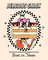 Posters in groovy. Food, drinks. Biscuit. Template. Collage. Quick snack. Y2k elements and shapes. Comic and character. Walking. Retro character. Face, hands, legs, arms. Psychedelic vector
