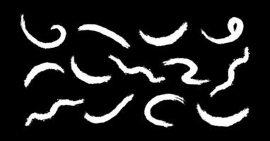 Set of brush in hand drawn style. Grunge texture shape. Trendy elements. Marks. Arrow and line. Icon. Ink. Charcoal and crayon. Drawing. Scribble pencil. Swirl. Highlights. vector