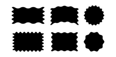 Set frames. Textbox. Speech bubbles. Rectangles and squares. Abstract icon. Collection figures, waves, zigzags torn edges. Border. Silhouette. Geometric shapes. Star burst. Label, seal, badge, button vector