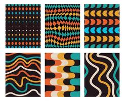 Set and collection trendy twirl backgrounds. Hippie and y2k. Groovy swirl and retro psychedelic aesthetic pattern. Doodle funky twisted geometric lines. Waves, shapes. Spiral elements. Simple vector