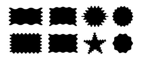 Set frames. Textbox. Speech bubbles. Rectangles and squares. Geometric shapes. Starburst. Label, seal, badge, button, sticker. Tag. Abstract icon. Figures with waves and zigzags. Retro torn edges. vector