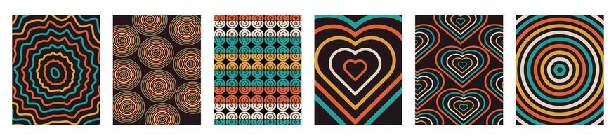 Set and collection trendy twirl backgrounds. Hippie and y2k. Groovy swirl and retro psychedelic aesthetic pattern. Doodle funky twisted geometric lines. Waves, shapes. Spiral elements. vector