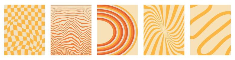 Set trendy twirl backgrounds. Simple collection hippie design. Y2k style. Shape. Liquid tile. Flat paper. Groovy swirl. Retro psychedelic aesthetic pattern. Doodle geometric lines. Distorted. Waves. vector