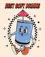 Posters in groovy. Food, drinks. Quick snack. snack. Y2k element and shapes. Comic, character. Walking. Retro character with face and hands and legs. Psychedelic and hippie. 2000s. Alcohol beverage vector
