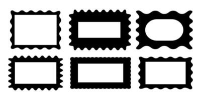 Set of frames for textbox. Speech bubbles. Rectangles and squares. Geometric shapes. Starburst. Sticker, tag. Abstract icon. Collection with figures with waves and zigzags. Retro torn edges. Border. vector