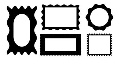 Set frames. Textbox. Speech bubbles. Rectangles, squares, circles. Geometric shapes in black. Starburst. Sticker, tag. Figures, waves, zigzags. Torn edges. Border. Minimalistic silhouette vector