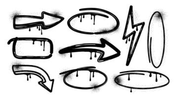 Set of icons. Brush. Charcoal and crayon. Grunge texture shape. Elements. Collection graffiti. Spray, dot. Melted paint. Ink. Splash. Speech bubbles, textbox, frame. Hippie stickers. Scribbles vector