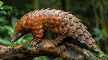 A snail stands on a log, the top of its shell is like a pizza slice. photo