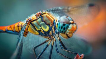 Dragonfly with a detailed and vibrant pattern, possibly resembling dragons or mythical creatures. photo