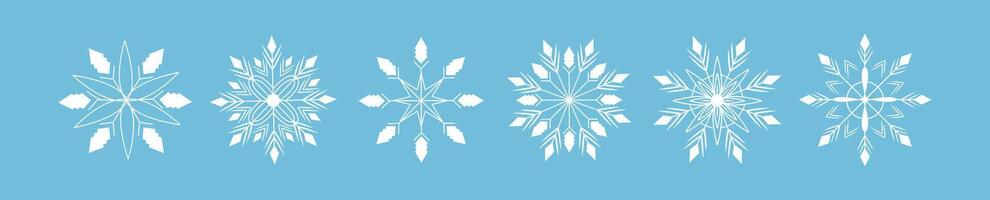 Set of snowflakes in line art style. Line. Xmas. Sparks and glows. Shapes and elements. Ornament and pattern. Template. Isolated. Glitter. Clip art winter. New Year. Holiday. Stroke. Retro 90s design vector