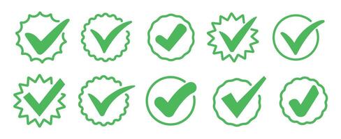 Collection of green check marks. Green tick. Correct. Trendy icons. Hand drawn. Doodle. . Grunge textures. Brush. Ok. Verified. Textbox and checkbox. Frame vote. Button. Yes. Flat. vector