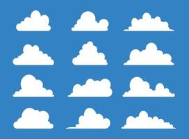 Set of clouds in flat style. Illustration. Retro elements and shapes. Clouds, sky, air, heaven for children and kids. Fluffy stickers. Isolated. Cloudy collection. Icons. Speech bubbles vector