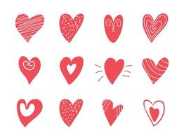 Set of hearts in scribble style. Doodle. Isolated. Hand drawn. Elements for scrap booking decoration design. Holiday, wedding, birthday. Icons. Collection. Silhouette. Flat style. Ink. Shapes vector