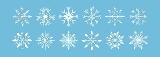 Set of white snowflakes in line art style. Line. Xmas. Sparks and glows. Shapes and elements. Ornament and decoration Glitter. Clip art winter. New Year. Holiday. Stroke. Retro 90s design. December vector