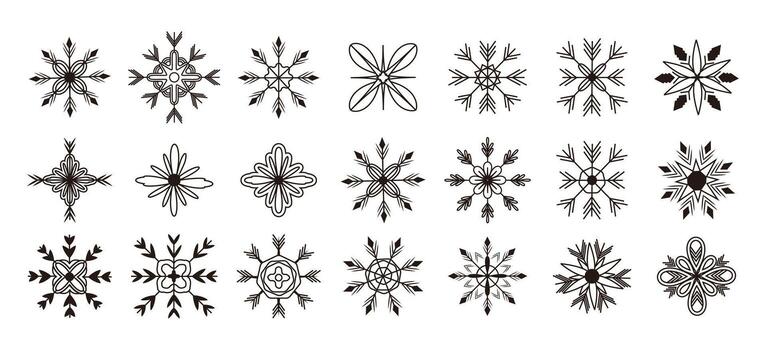 conjunto y colección copos de nieve en línea Arte estilo. chispas y brilla formas y elementos. ornamento y modelo. modelo para diseño. aislado. Brillantina. nuevo año. día festivo. ataque. ilustración vector