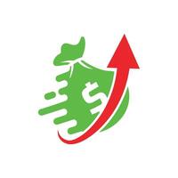 A green arrow and dollar sign on a white background vector