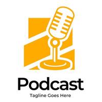 A microphone and a yellow logo for podcast vector