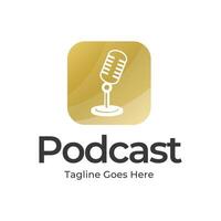 Podcast logo design with microphone vector