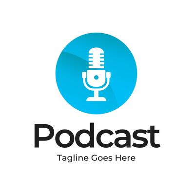 A microphone logo with the word podcast