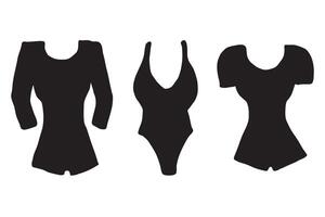Woman bodysuits. Collection of simple doodle silhouettes. Technical fashion illustration. Front, black color. Isolated elements vector