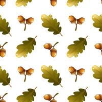 Seamless pattern with autumn oak leaves and acorns. Autumn leaves. Seamless pattern on a white background for autumn designs, fabrics, textiles, wrapping paper. vector