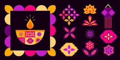 Happy Diwali, festival of light. Minimalist geometric elements collection. Simple trendy graphic element set vector