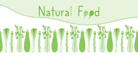 Banner of organic, fresh, natural, green vegetables. The concept of proper nutrition. Illustration for eco-shop, market design. vector