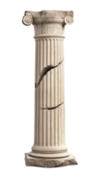 ancient greek ionic column with fluted design and weathered cracks on isolated background png