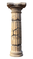 ancient greek doric column with fluted design and weathered cracks on isolated background png