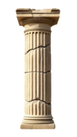 ancient greek doric column with fluted design and weathered cracks on isolated background png