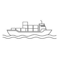 Container Barge Transport isolated continuous line art flat illustration on white background vector