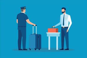 Security guard checking baggage isolated flat illustration. vector