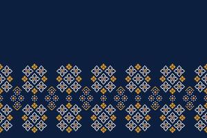 Blue color motif fabric pattern with pixel design motif pattern decor. vector