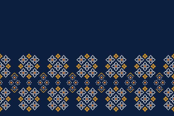 Blue color motif fabric pattern with pixel design motif pattern decor.