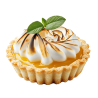 Delicious lemon meringue tart with golden, toasted meringue topping on a flaky crust, isolated on transparent background. png
