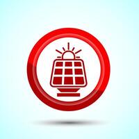 Solar Panel Icon Design Illustration, Solar Panel Power Station sign, Red Color Button Design vector