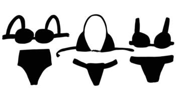 Simple black bikini icons. Summer-themed fashion icons. Three elements outlined on a white background. vector