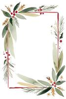 Watercolor frame with fir branches, berries and place for text. Christmas card. Watercolor winter background vector