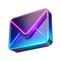 Neon glowing envelope 3d icon isolated on the transparent background png