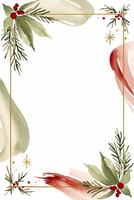 Watercolor template with splashes, branches, berries and blank space. Christmas card. Winter background vector