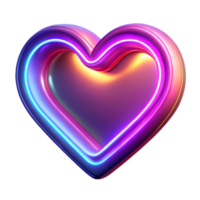 Neon glowing heart shape 3d icon isolated on the transparent background png