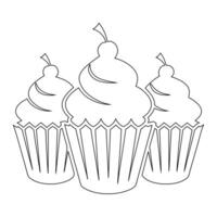 Minimalist Cupcake Outline Art Illustration on White Background Graphic for Print, vector