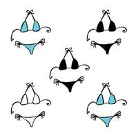 Woman swimsuit bikini set. Simple doodle icon clip art. Front, black and cyan vector