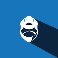 A blue and white helmet icon on a blue background vector
