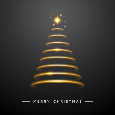 Simple, glowing Christmas tree with golden spiral lights and a bright star on top